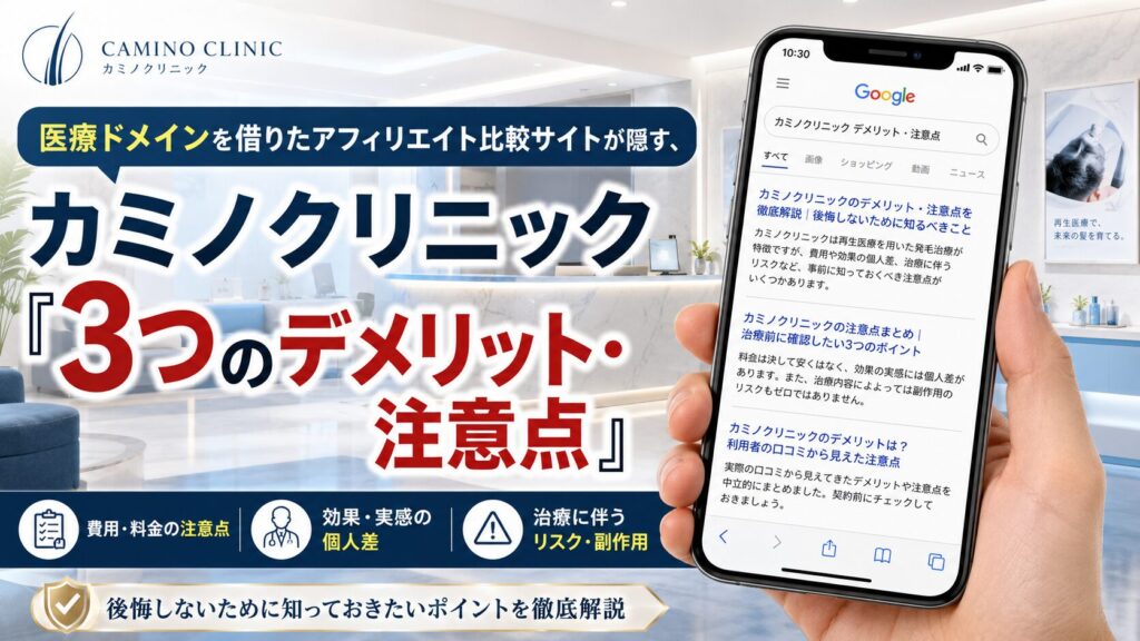 医療ドメインを借りたアフィリエイト比較サイトが隠す、カミノクリニック「3つのデメリット・注意点」