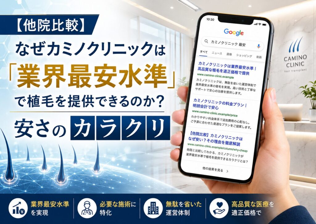 【他院比較】なぜカミノクリニックは「業界最安水準」で植毛を提供できるのか?安さのカラクリ