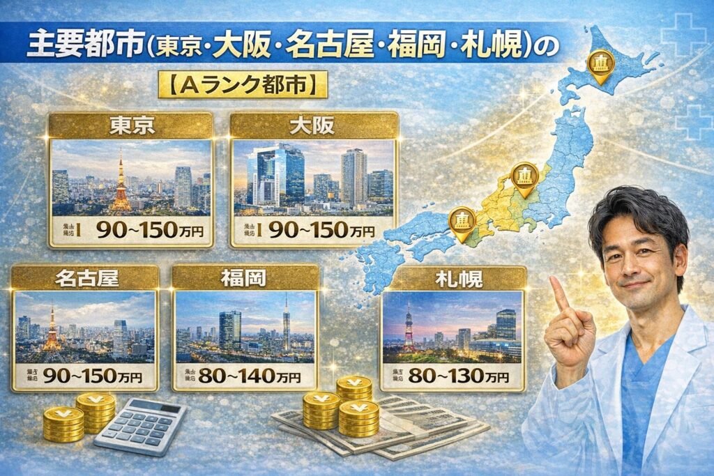 主要都市（東京・大阪・名古屋・福岡・札幌）の植毛費用比較【Aランク都市】
