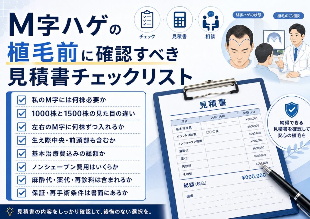 M字ハゲの植毛前に確認すべき見積書チェックリスト