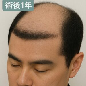 （写真イメージ：M字の生え際だけはフサフサと毛が残っているのに、そのすぐ後ろ（頭頂部側）がスカスカになっていく、“カッパ”のような非常に不自然なヘアスタイル。）