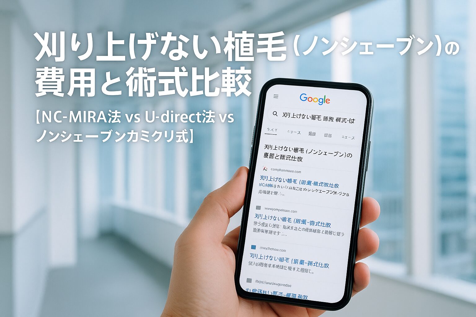 刈り上げない植毛（ノンシェーブン）の費用と術式比較【NC-MIRAI法 vs U-direct法 vs ノンシェーブンカミクリ式】