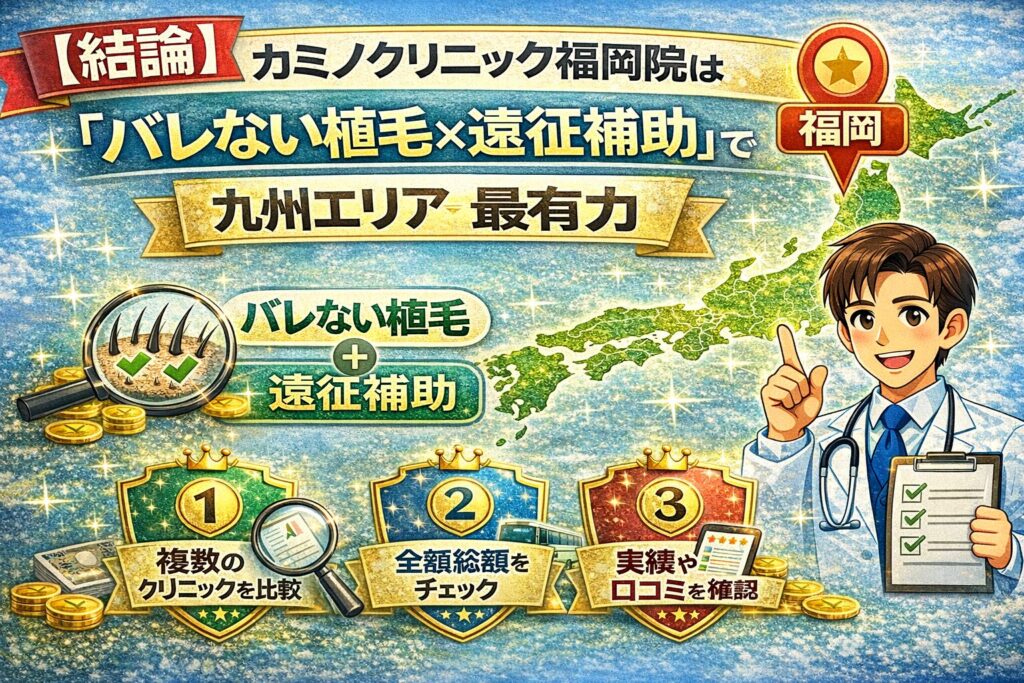 【結論】カミノクリニック福岡院は「バレない植毛×遠征補助」で九州エリア最有力｜口コミと費用を総まとめ