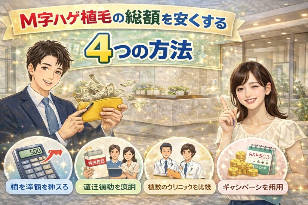 M字ハゲ植毛の総額を安くする4つの方法