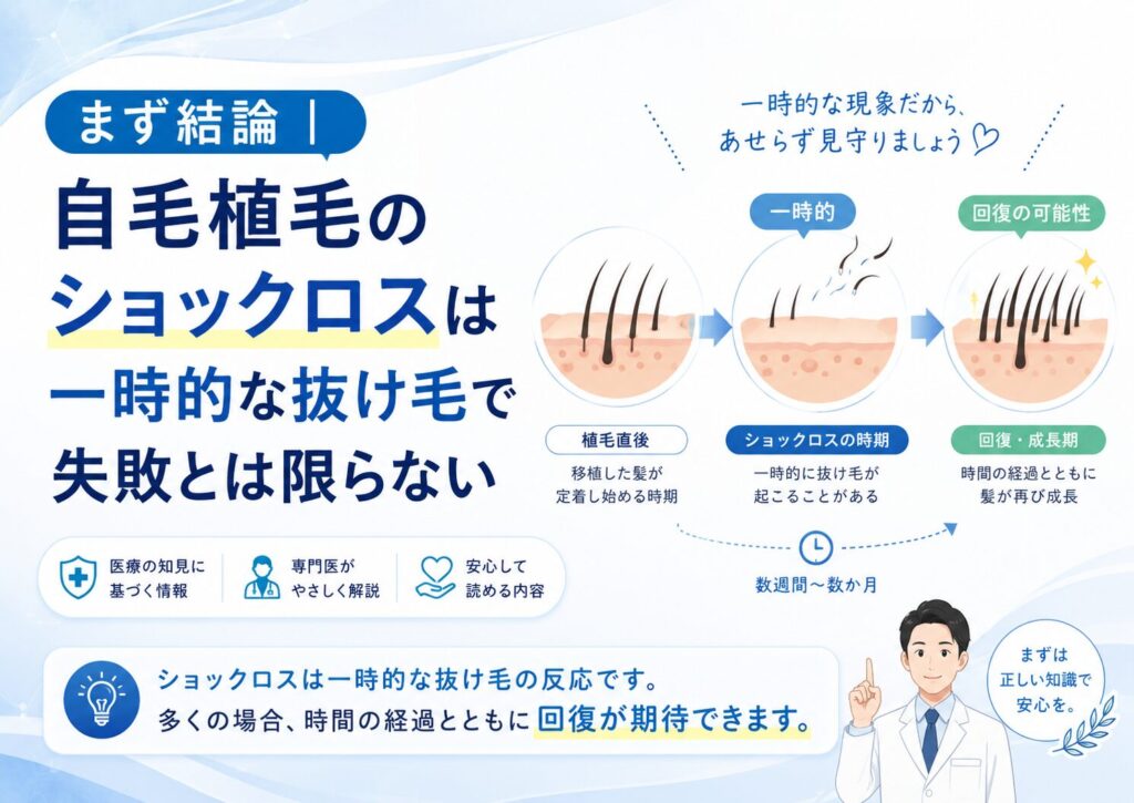 まず結論|自毛植毛のショックロスは一時的な抜け毛で失敗とは限らない