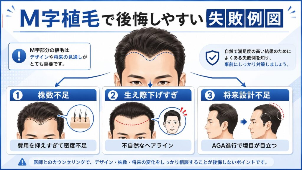 M字植毛で後悔しやすい失敗例図