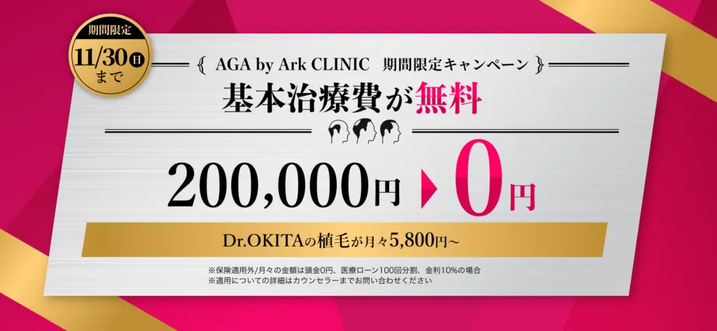 基本治療費220,000円（税込）が無料（0円）