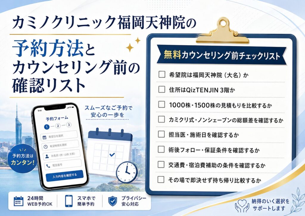 カミノクリニック福岡天神院の無料カウンセリング前に確認すべき見積書・担当医・保証条件のチェックリスト