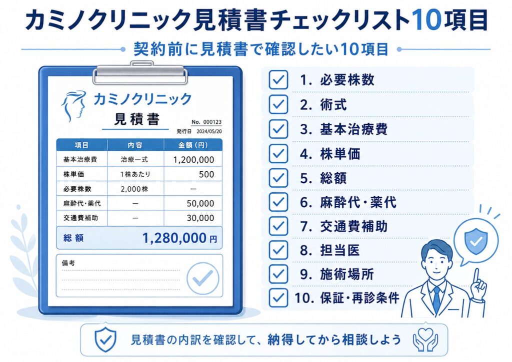 カミノクリニック契約前に見積書で確認したい10項目のチェックリスト図