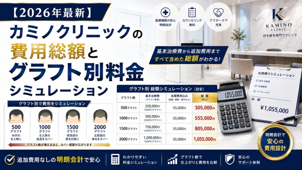 【2026年最新】カミノクリニックの費用総額とグラフト別料金シミュレーション