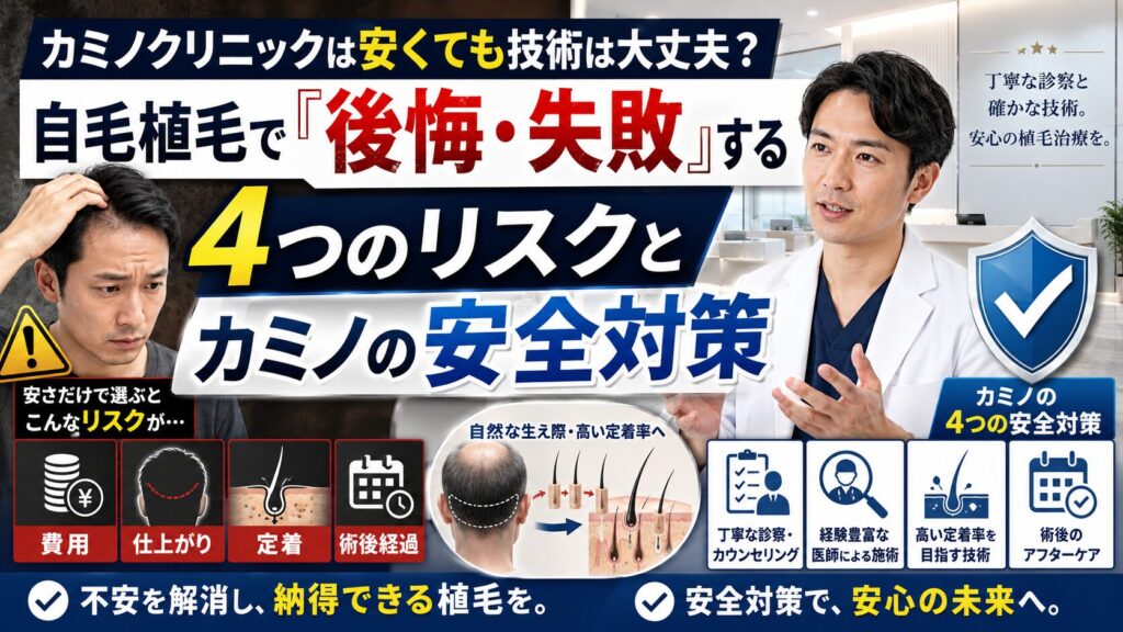 カミノクリニックは安くても技術は大丈夫？自毛植毛で「後悔・失敗」する4つのリスクとカミノの安全対策