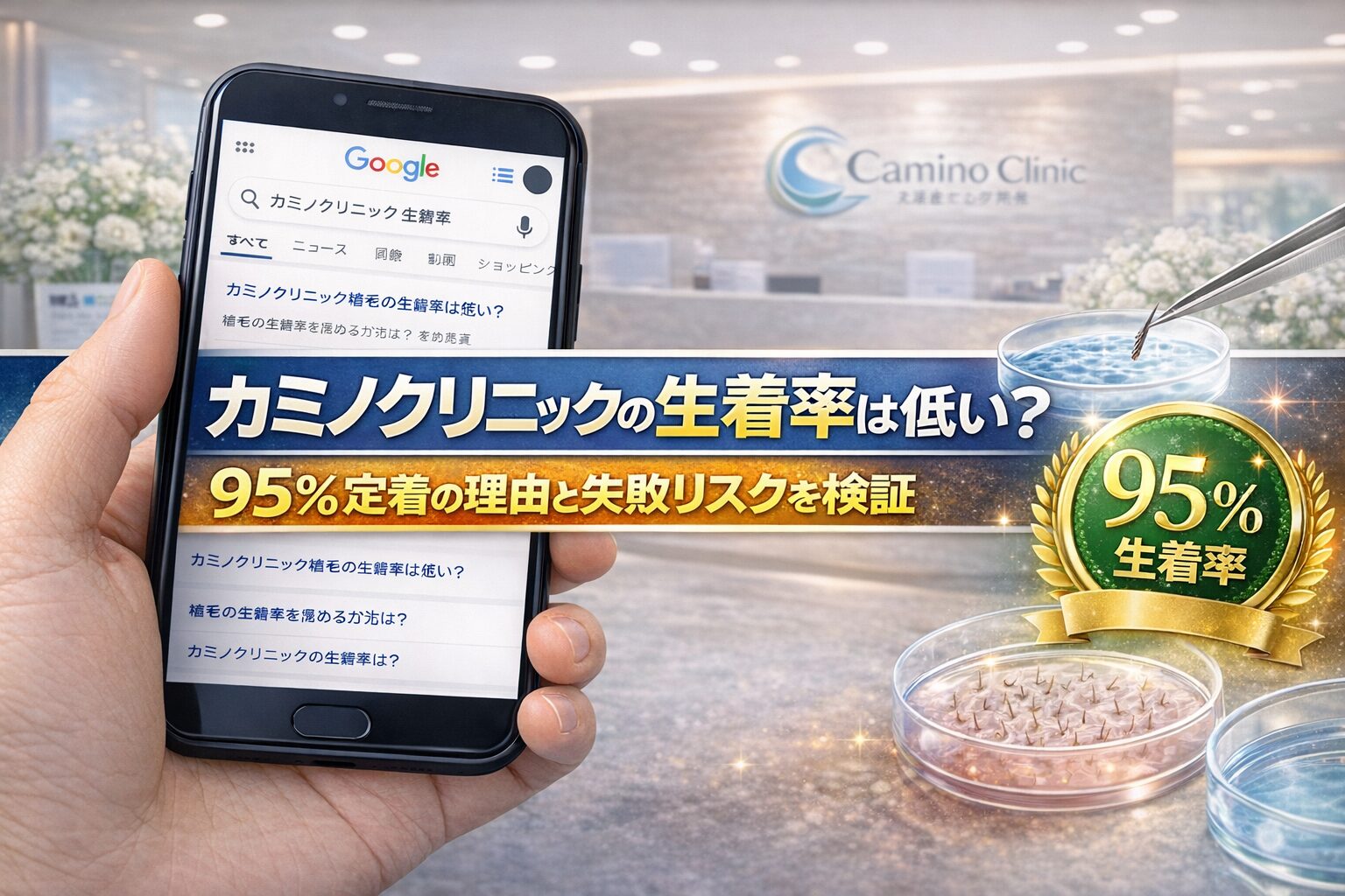 カミノクリニックの生着率は低い？95%定着の理由と失敗リスクを検証