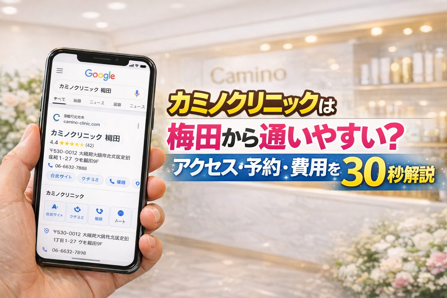 カミノクリニックは梅田から通いやすい？アクセス・予約・費用を30秒解説
