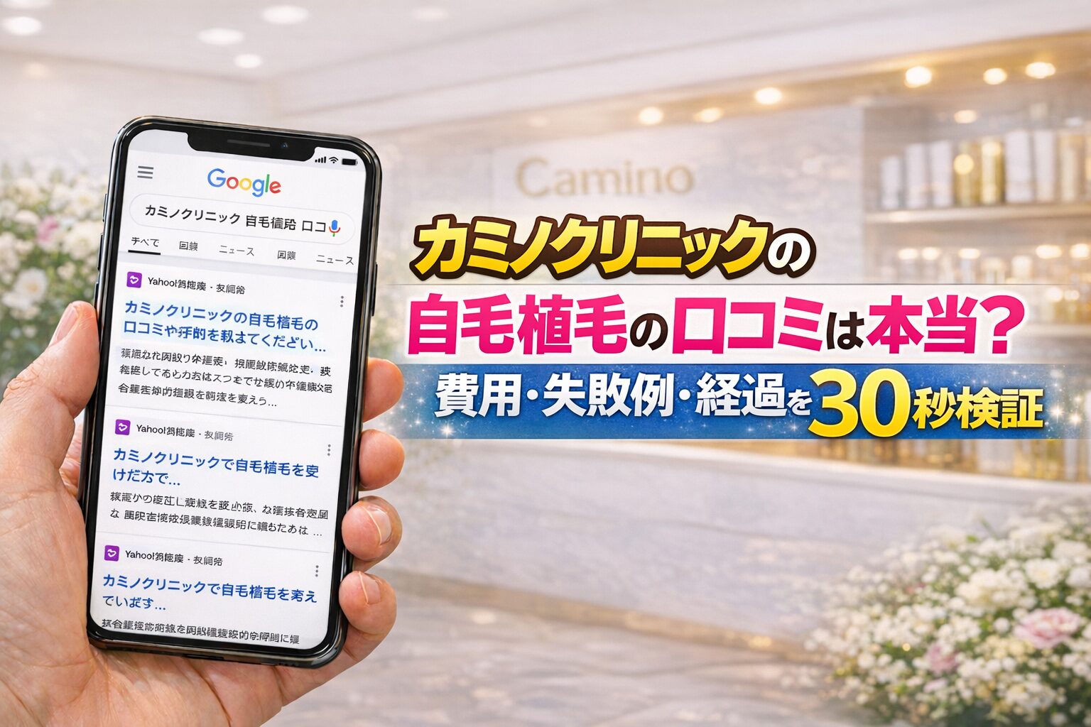 カミノクリニックの自毛植毛の口コミは本当？費用・失敗例・経過を30秒検証