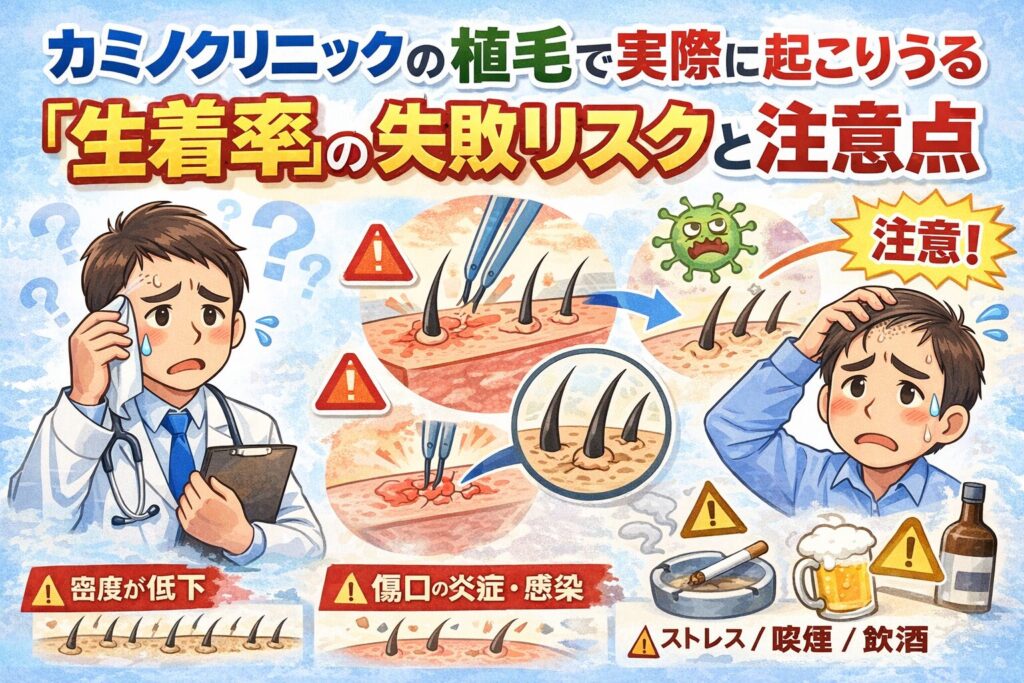 カミノクリニックの植毛で実際に起こりうる「生着率」の失敗リスクと注意点