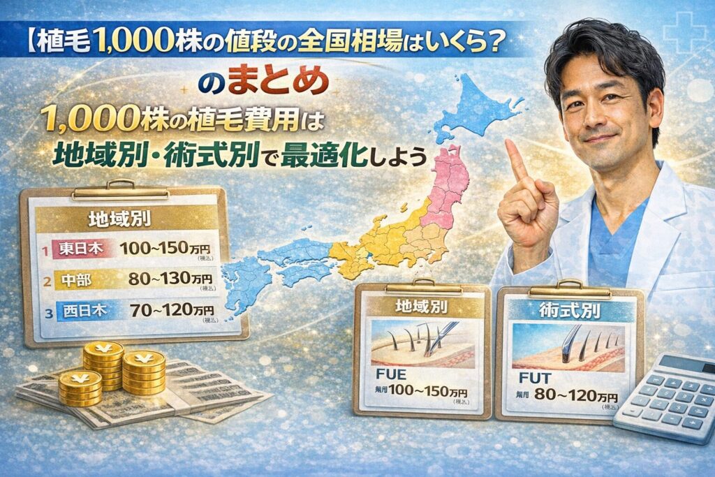 植毛1,000株の値段の全国相場はいくら？のまとめ｜1,000株の植毛費用は地域別・術式別で最適化しよう