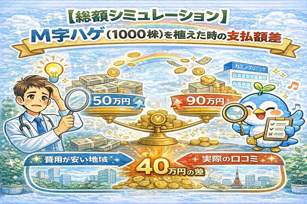 【総額シミュレーション】M字ハゲ（1000株）を植えた時の支払額差