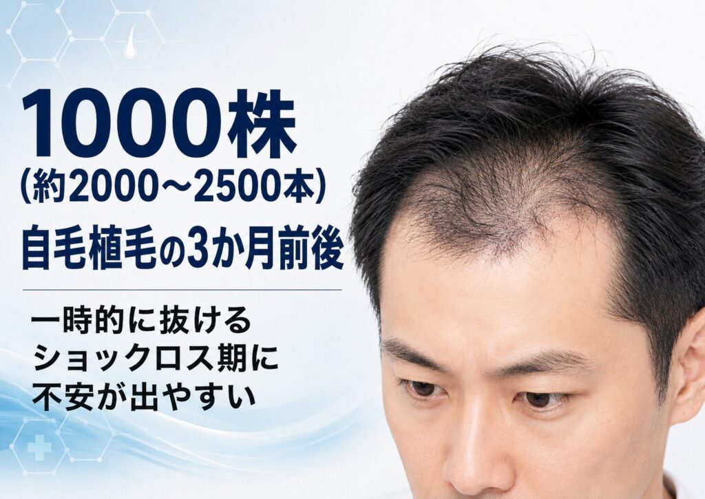 1000株(約2000〜2500本)自毛植毛の3か月前後|一時的に抜けるショックロス期に不安が出やすい