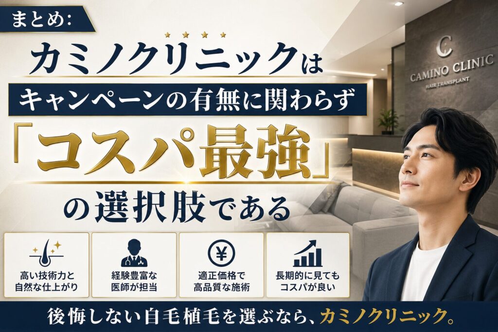 まとめ：カミノクリニックはキャンペーンの有無に関わらず「コスパ最強」の選択肢である