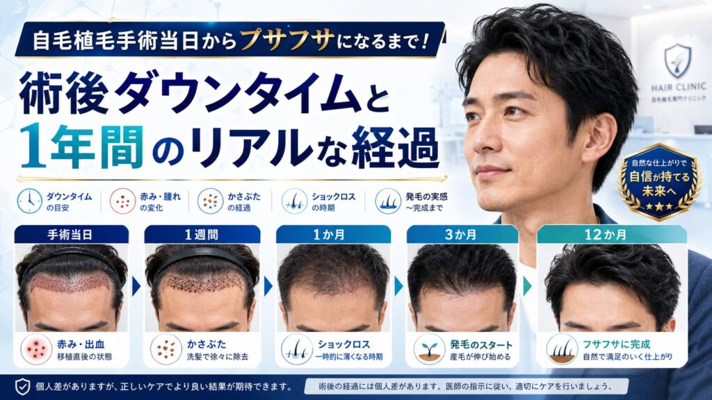 自毛植毛手術当日からフサフサになるまで!術後ダウンタイムと1年間のリアルな経過