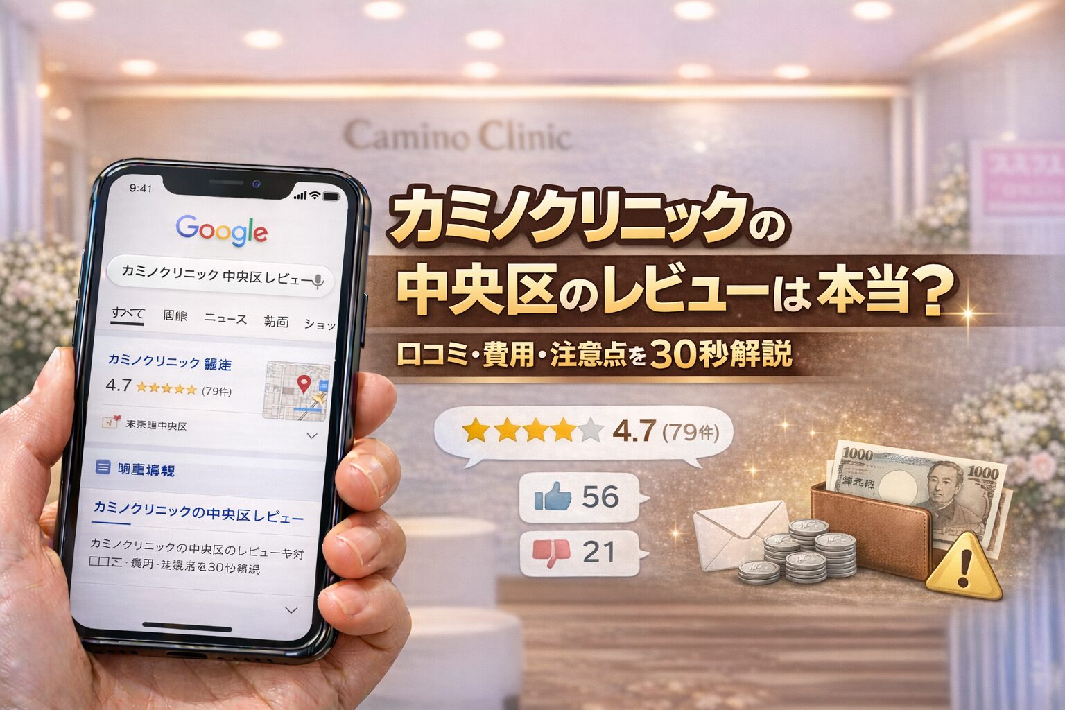 カミノクリニックの中央区のレビューは本当？口コミ・費用・注意点を30秒解説