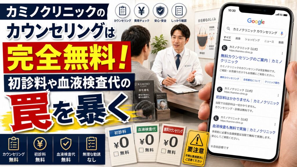 カミノクリニックのカウンセリングは完全無料!初診料や血液検査代の罠を暴く