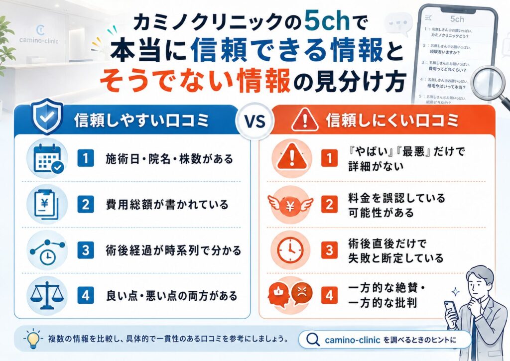 カミノクリニックの5chで本当に信頼できる情報とそうでない情報の見分け方