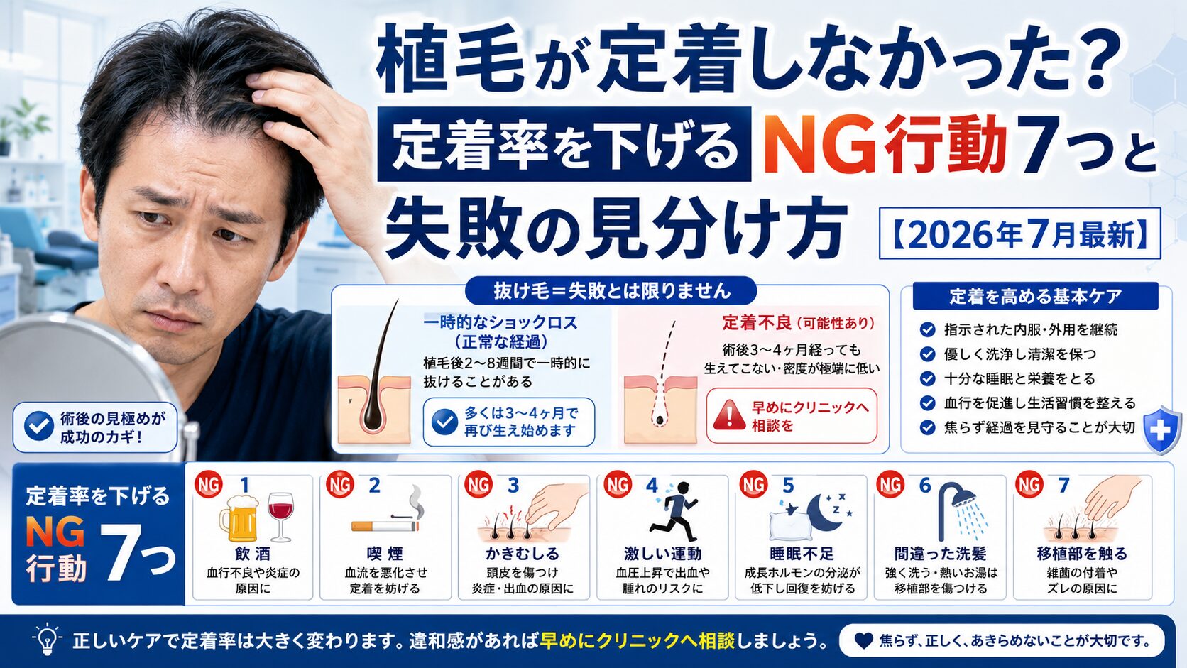 植毛が定着しなかった?定着率を下げるNG行動7つと失敗の見分け方【2026年7月最新】
