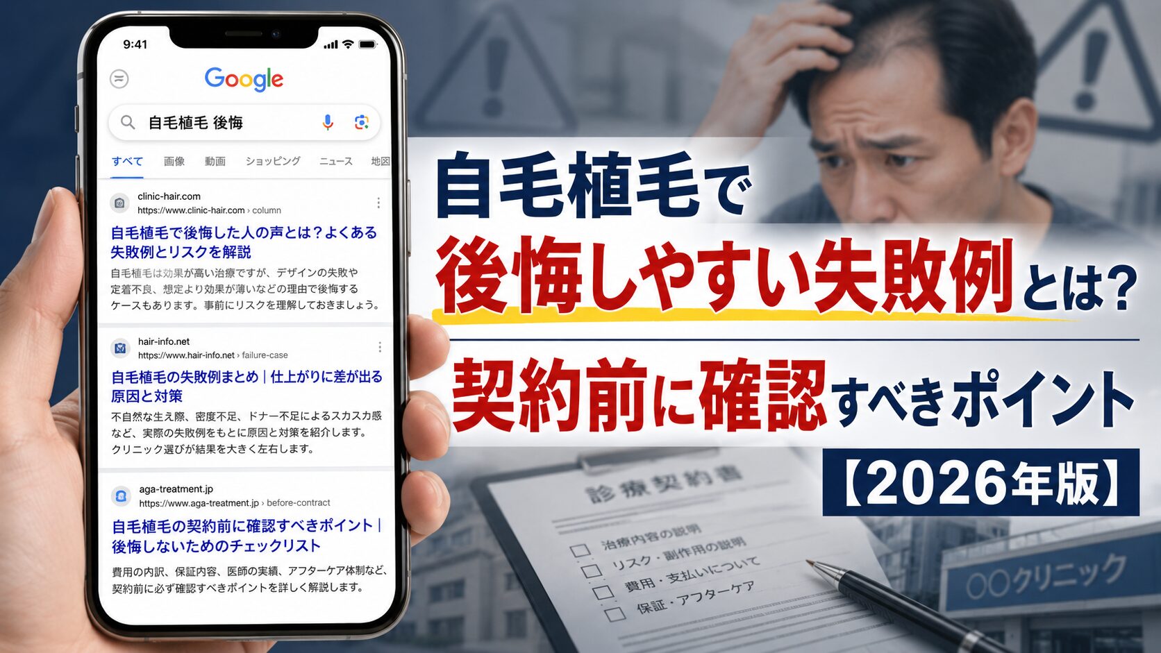 自毛植毛で後悔しやすい失敗例とは?契約前に確認すべきポイント【2026年6月最新】