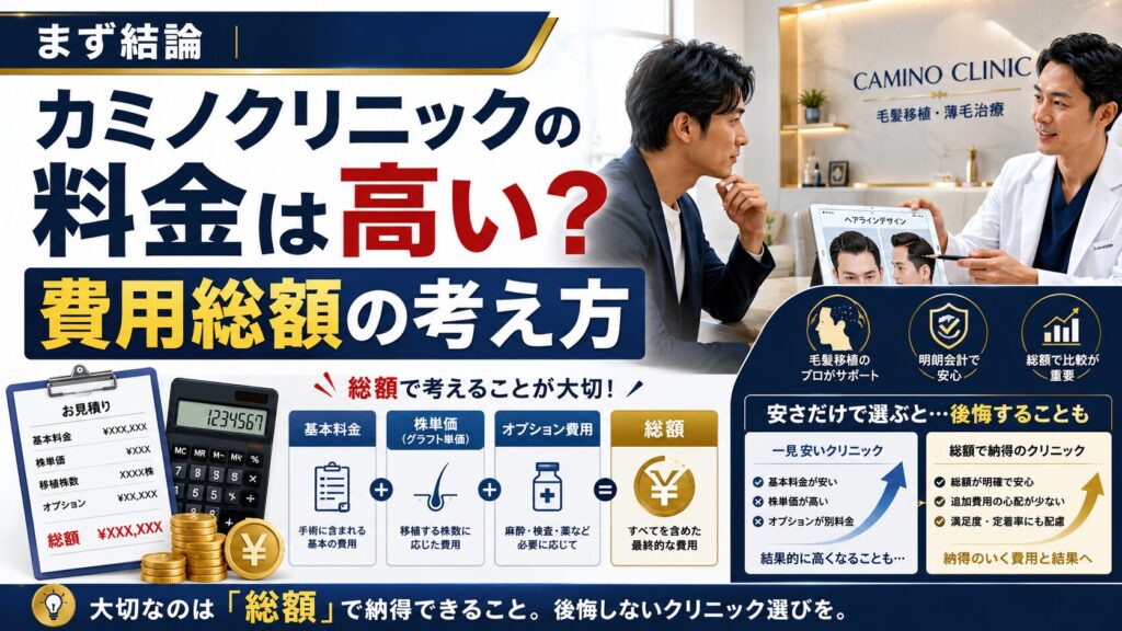まず結論｜カミノクリニックの料金は高い？費用総額の考え方