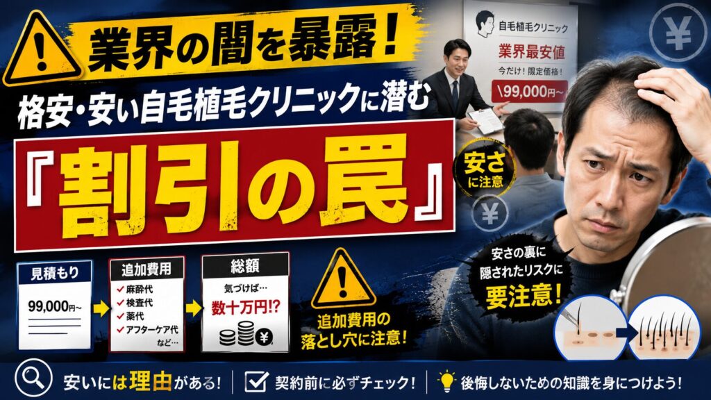 業界の闇を暴露！格安・安い自毛植毛クリニックに潜む「割引の罠」