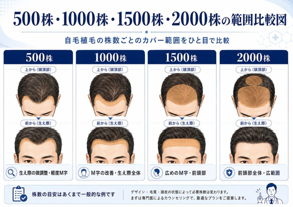 500株・1000株・1500株・2000株の範囲比較図