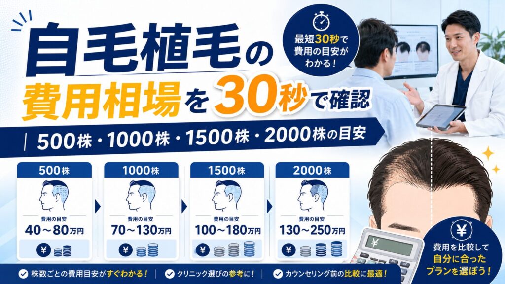 自毛植毛の費用相場を30秒で確認|500株・1000株・1500株・2000株の目安