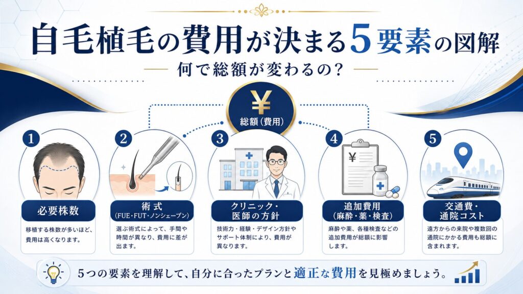 自毛植毛の費用が決まる5要素の図解