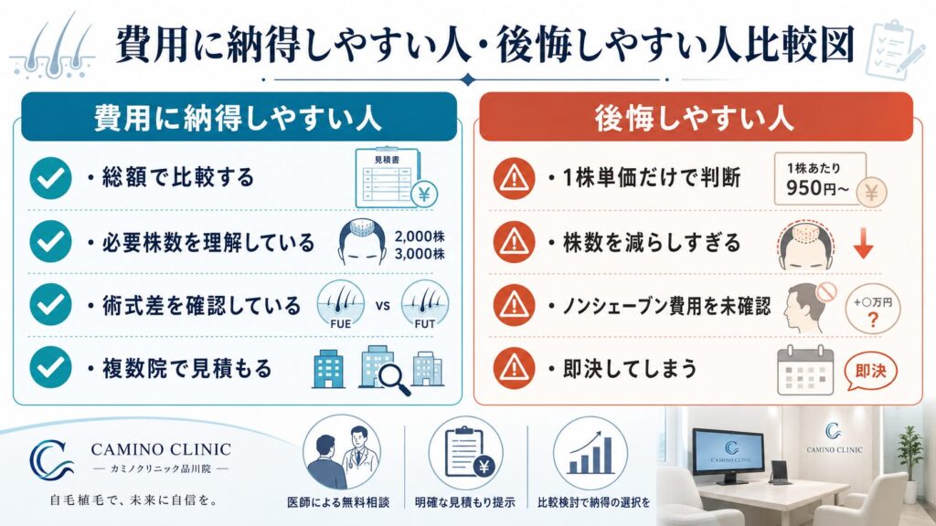 カミノクリニック品川院の費用に納得しやすい人・後悔しやすい人
