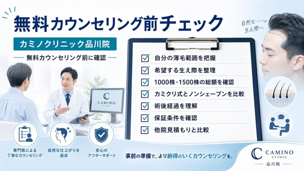 カミノクリニック品川院の無料カウンセリング前に確認したい費用や株数、術式のチェックリスト