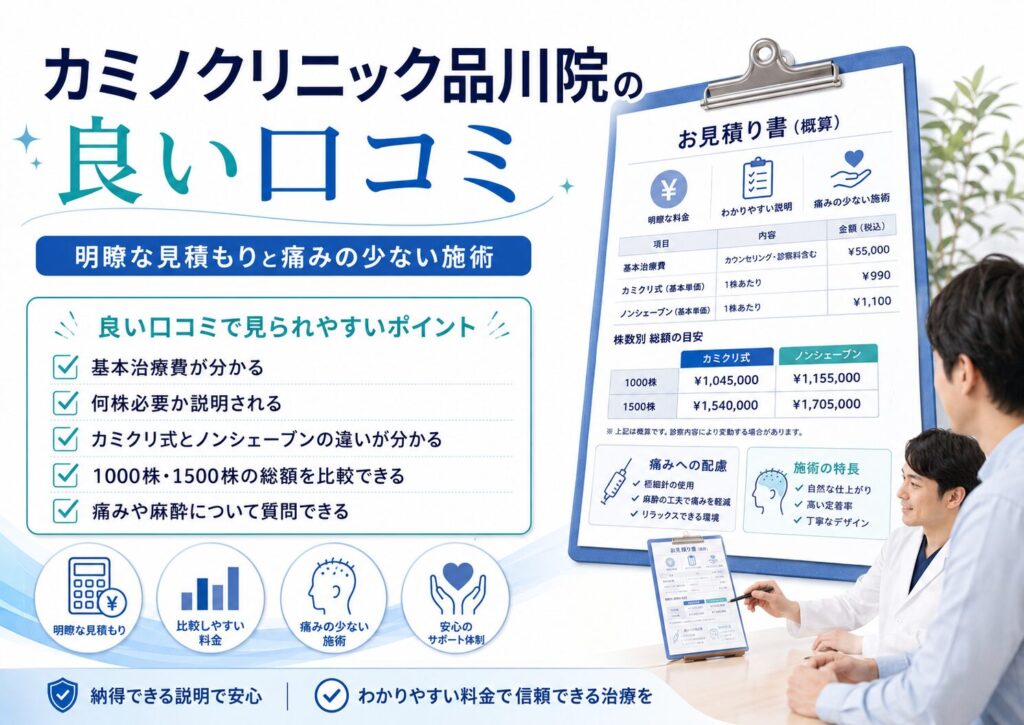 カミノクリニック品川院の見積もりで確認したい基本治療費や株数、術式のチェック図