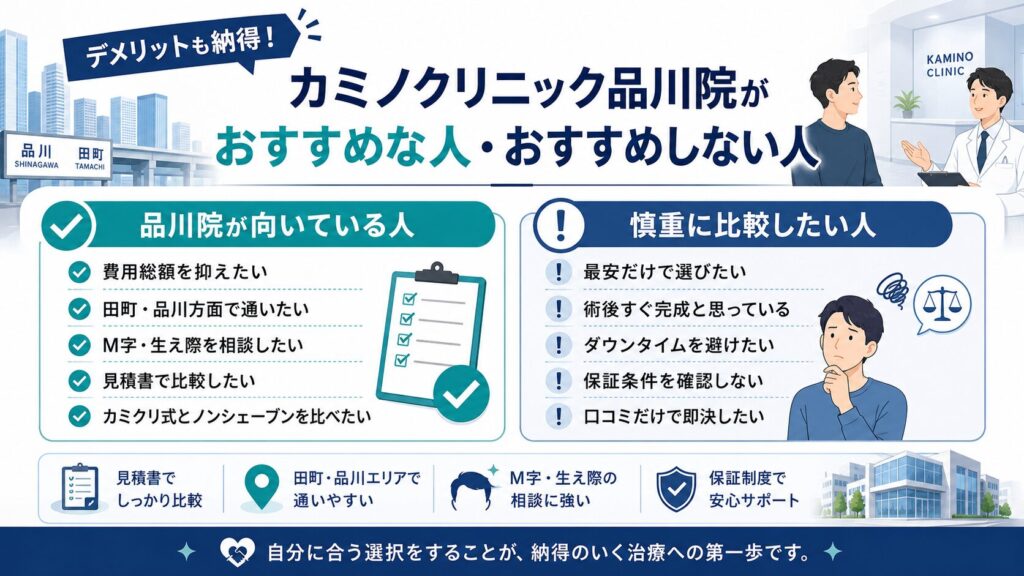 カミノクリニック品川院がおすすめな人とおすすめしない人を比較した図解