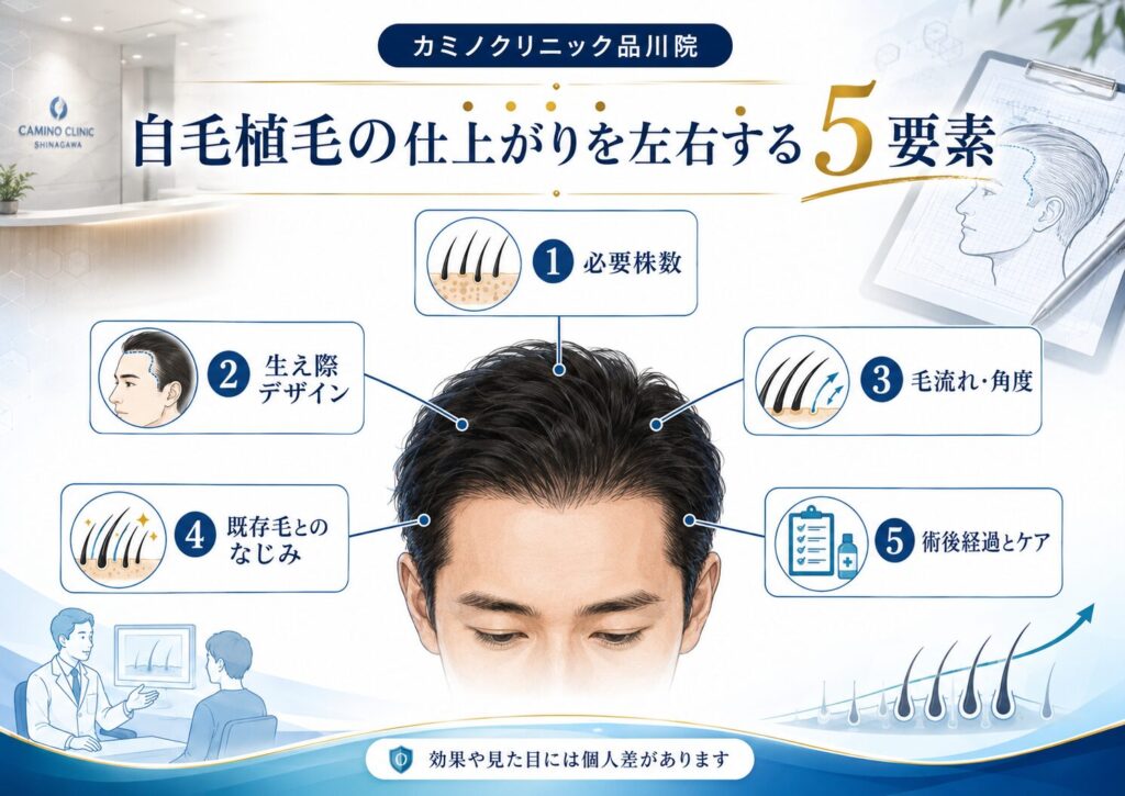 カミノクリニック品川院の自毛植毛で仕上がりや効果を左右する必要株数や生え際デザインをまとめた図解
