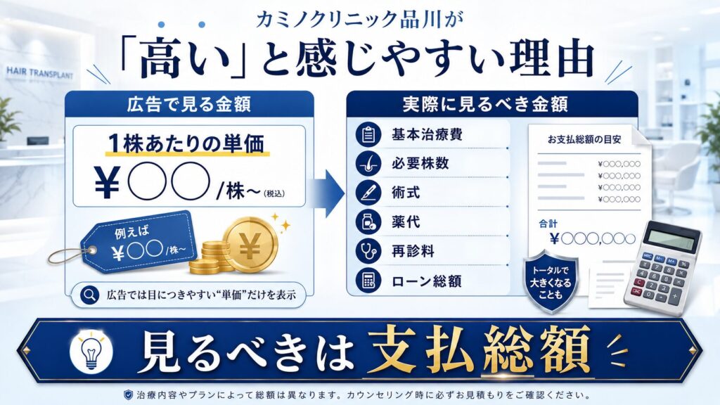 カミノクリニック品川院が「高い」と感じやすいのは総額の見え方
