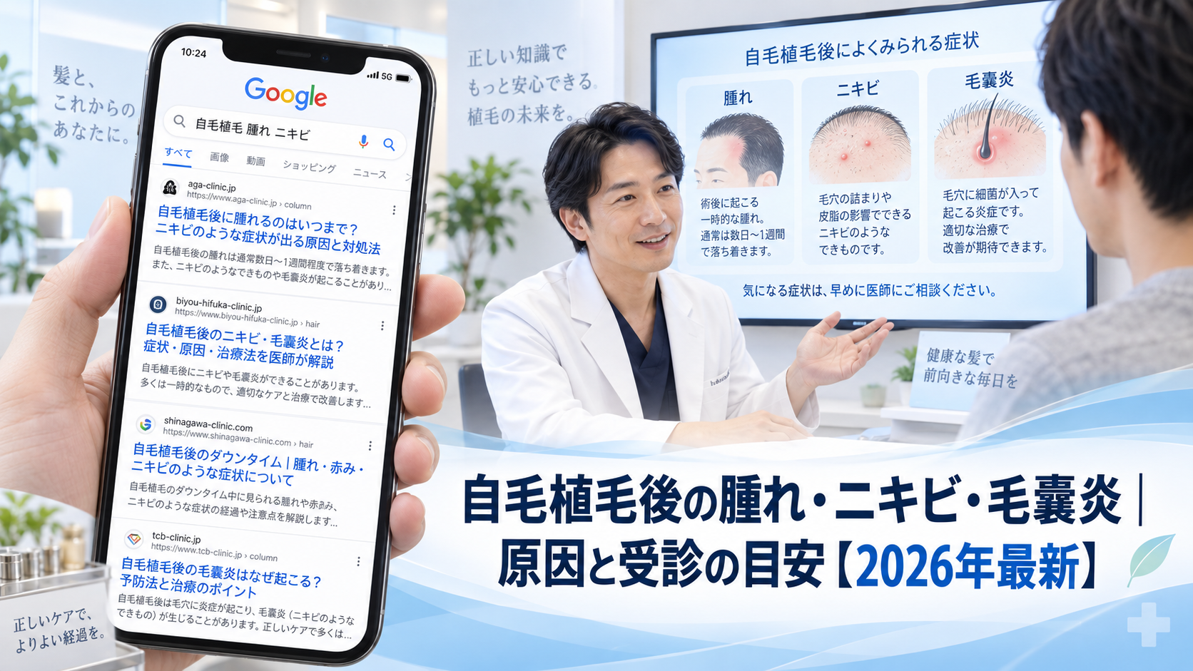 自毛植毛後の腫れ・ニキビ・毛嚢炎｜原因と受診の目安【2026年最新】