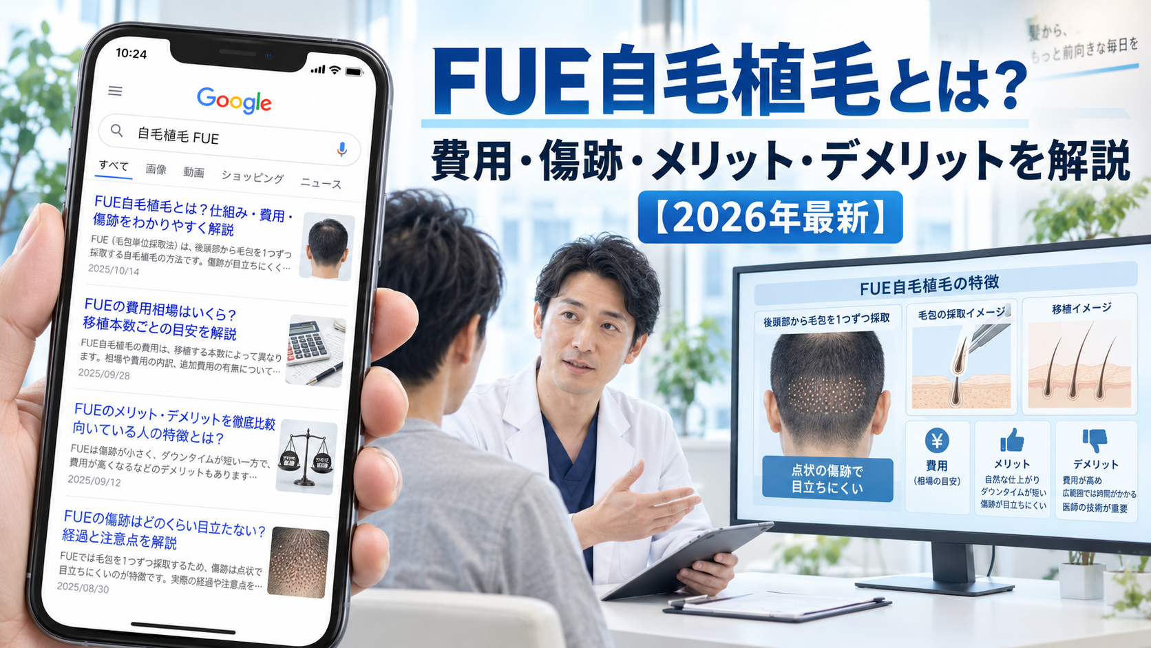 FUE自毛植毛とは?費用・傷跡・メリット・デメリットを解説【2026年最新】