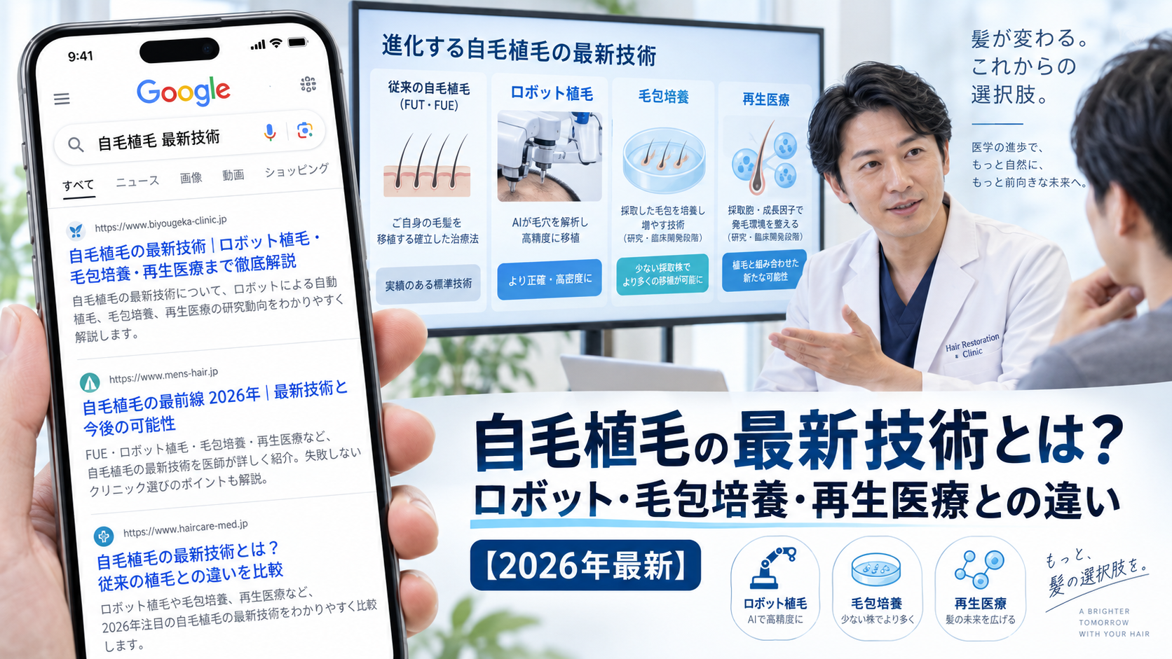 自毛植毛の最新技術とは?ロボット・毛包培養・再生医療との違い【2026年最新】